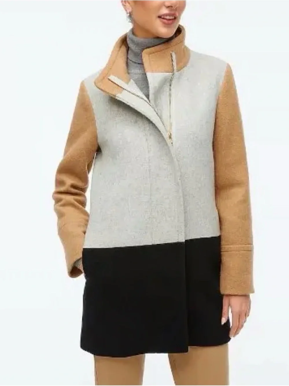 J. Crew Tan and Cream Colorblock Wool City Coat 0